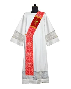 Red Deacon Stole Featuring PAX with Grapes Embroidery - Picture 1 of 3