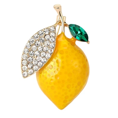 Broche Retro Fruta Limón Oro Cristal Pin Esmalte Cítricos Joyería Hoja Regalo Verano Foto 1 de 4