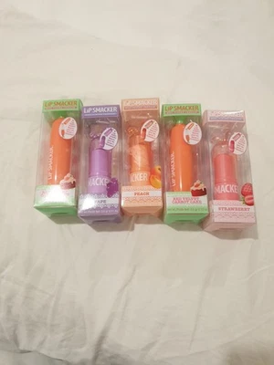 Lot Of 5 Lip Smackers  Red Velvet Carrot Grape Peach And Strawberry Limited Cute - Image 1 of 4