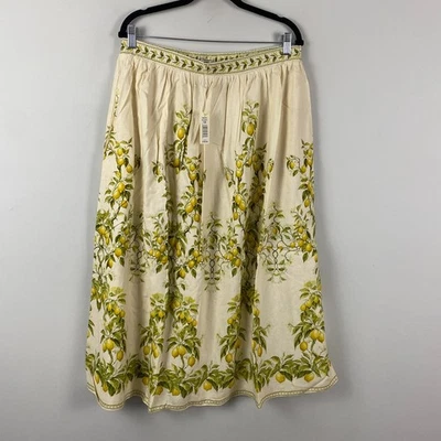 Falda midi Max Studio crema estampado limón talla 1X rayón lino línea A Foto 1 de 4