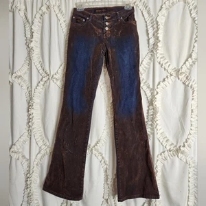 Bongo Low Rise Flare Leg Velveted Jeans Women's Sz 3 Button Fly Rust Y2K Pants - Picture 1 of 6