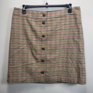 Talbots Skirt Womens 16 Cream Academia Wool Blend Houndstooth Tweed Button Up - Picture 1 of 10