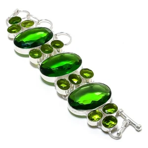 Peridoto Piedra Preciosa Hecho A Mano Pulsera De Plata Esterlina 925 7-8" - Imagen 1 de 5
