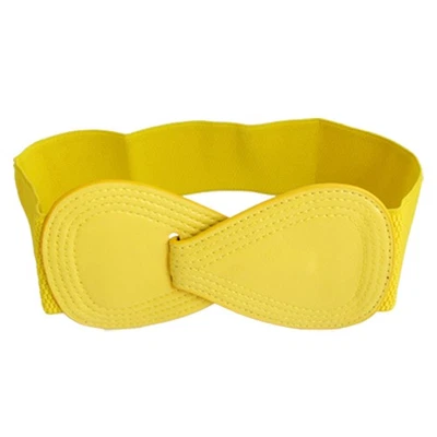 (R) 8-shaped Faux Leather Buckle Elastic Belt Yellow for Lady Q6D58794 Foto 1 de 4