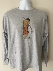 FRED FLINTSTONE GOLFING MENS GRAY (LONG SLEEVE) T-SHIRT SIZE LARGE NEW - Picture 1 of 4