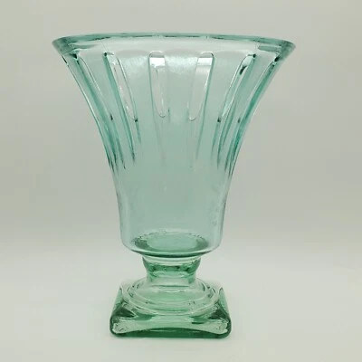 Jarrón grande reticulado vidrio tintado verde 11 pulgadas de alto Foto 1 de 4