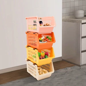 4 PCS Stacking Storage Baskets, Stackable Organizer Baskets,?Storage Bins - Picture 1 of 15