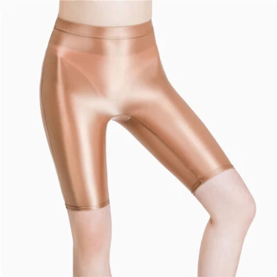 Women Stretch Wetlook Short Leggings Shiny Satin Glossy Yoga Jegging Short Pants - Image 1 of 4
