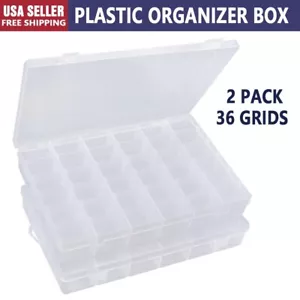 2er Pack 36 Gitter Klar Kunststoff Organizer Box mit Verstellbaren Teilern, Klein Basteln - Bild 1 von 7