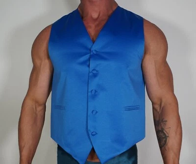 MEN'S BLUE SATIN VEST SIZE SMALL - Image 1 of 4