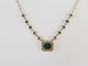 18" 14K Yellow Gold Genuine Emerald Diamond Necklace (ML1075189) - Picture 1 of 9