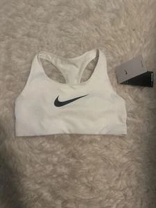 NWT Nike Dri-Fit High Compression White Sports Bra Black Swoosh M - Picture 1 of 8