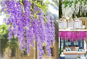 1/2/3PC Artificial Wisteria String Flowers Vine Plant Garland Hanging Home Decor - Picture 1 of 48