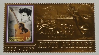 Elvis Presley $20 Dominica Souvenir Stamp Gold Foil Sheet 70th Birth Anniversary - Image 1 of 4