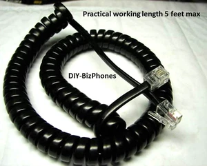 Black Landline Phone Handset Cord Generic 4" Tail Lead Receiver Curly Short 9ft - Picture 1 of 2