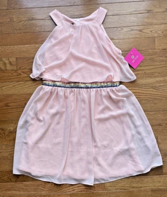 全新 女孩 粉色 雪纺 Amy Byer 派对礼服 全新带标签 尺寸 16 彩虹亮片细节 — 第 1/4 张图片