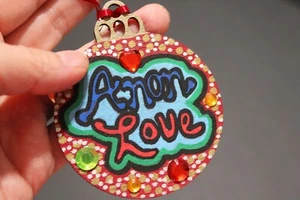Hand Painted ANON Christmas Tree Wooden Ornament - Picture 1 of 2