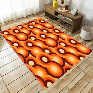 Brown Orange Retro Mid Century Rug, Geometric Design Rug, Vintage Inspired Floor - Picture 1 of 10