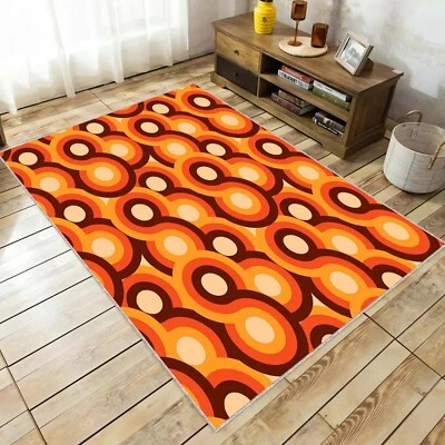 Brown Orange Retro Mid Century Rug, Geometric Design Rug, Vintage Inspired Floor - Image 1 of 4