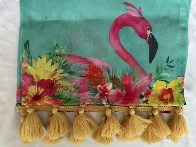 Pink Flamingo Florida Palm Trees 72” Linen Table Runner & Hot Pink Bird Picks - Image 1 of 4