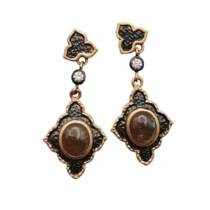 Pendientes colgantes de labradorita Vermeil de oro negro inspirados en Oriente Medio - Imagen 1 de 5