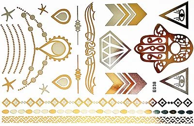 Flash Einmal Temporaneo Colla Tatuaggio Oro Argento 23teile Corpo Bracciale E38 - Immagine 1 di 4