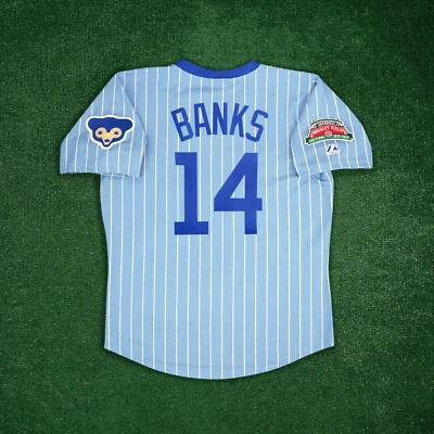 Ernie Banks Chicago Cubs Men's 1970's Wrigley 100th Blue Away Cooperstown Jersey - Image 1 of 4