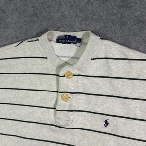 Vintage Polo Ralph Lauren Sweater Mens Large Gray Striped Henley Rugby Pullover - Picture 1 of 8