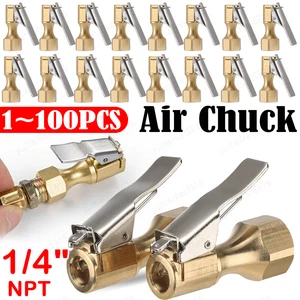 Tire Inflatable Straight Brass Open Flow Air Chuck Lock-On Clip 1/4" NPT LOT - Bild 1 von 15