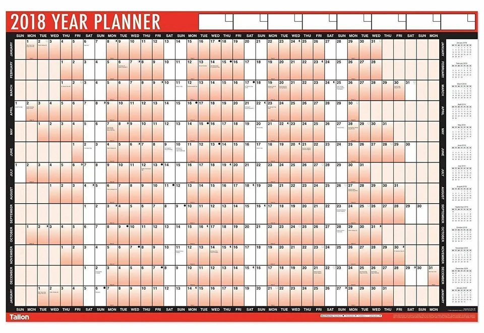 Tallon 3805 Laminated Wall Planner 2020 Calendar - Red/Black