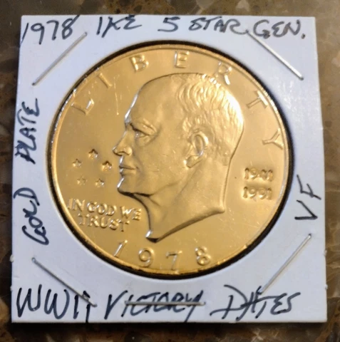 Rare 1978 Type 1 Eisenhower Dollar Gold Plated Ike 5 Star 1941-1991 WW2 Victory Cover