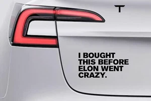Aufkleber Sticker Auto Tesla 20cm x 10cm "I BOUGHT THIS BEFORE ELON WENT CRAZY." - Bild 1 von 1