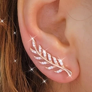 Damen Blatt Ohrring Ear Crawler Manschette Ohrring Sterling Silber Kletterer Creolen Schmuck - Bild 1 von 31