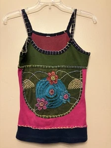 90s Y2K Boho Festival Whimisical Embroidered Tank Top Multicolor Floral Hippie - Picture 1 of 14