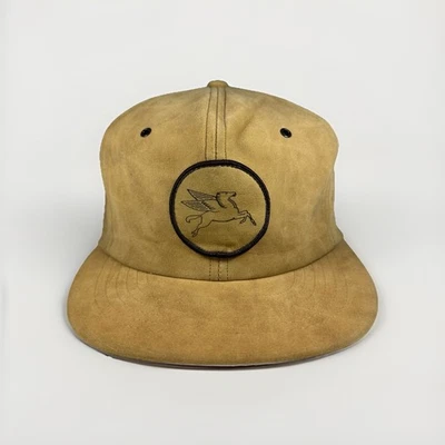Винтажная замшевая шляпа Mobil Oil Snapback, бежевая кепка с нашивкой, Pegasus — Swingster - Изображение 1 из 4