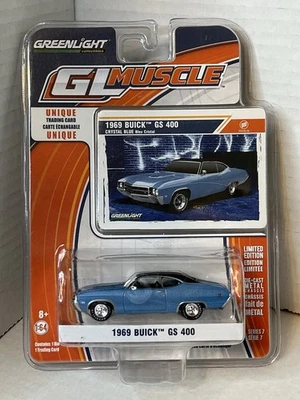 Greenlight GL Muscle 1969 Buick GS 400 Crystal Blue 1:64 GS400 w/ Trading Card - Image 1 of 4