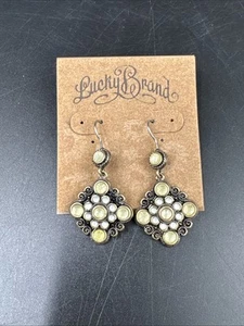 New Lucky Brand! Vintage Look Earrings Women Jewelry White Stone Bronze Color - Picture 1 of 3