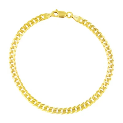 Pulseira de elos de corrente cubana de ouro amarelo sólido 10K 4 mm masculina feminina 7" 8" 9" - Imagem 1 de 4