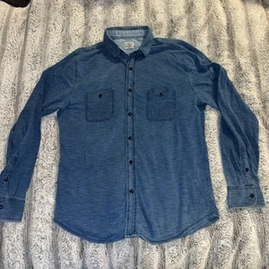 Faherty L Mens Sunwashed Knit Shirt Long Sleeve Organic Cotton Blue - Picture 1 of 5