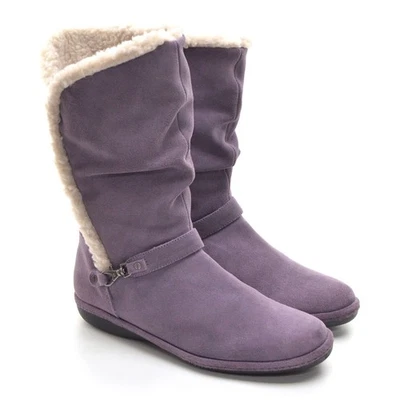 Womens Lands End 407318 Fleece Lined Mid Calf Boots 10 B Lilac Suede Flats Shoes - Image 1 of 4