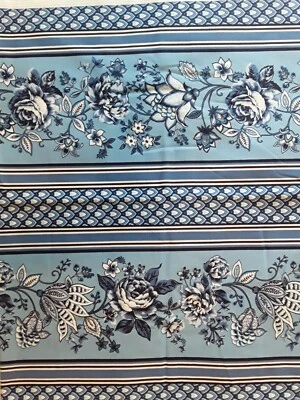 Maria Kalinowski Blue Eden Rose Stripe Cotton Fabric 42" x 2 Yds Benartex French - Image 1 of 4