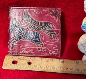 Billetera pequeña de cuero rojo vintage con bolso de cambio diseño cebra - Imagen 1 de 4