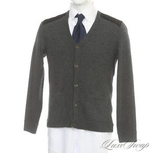 Rag & Bone Charcoal Grey Speckled Black Suede Shoulder Patch Cardigan Sweater M - Picture 1 of 7