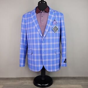 Tailorbyrd Blazer Mens 44S Blue Plaid Sport Coat 2 Button Jacket Casual Preppy
