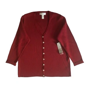 NWT Jones New York Sweater Womens 1X Red Ribbed Knit Button Front Cardigan - Picture 1 of 9