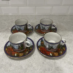 4Vintage Mockba Tea Coffee Cup Saucer Russia Moscow Russian Landmarks Gold Trim - Picture 1 of 4