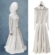 HANDMADE | Vintage 1970s White Crochet Wedding Dress Matching Hooded Jacket Set