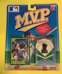 1990 MVP major league players collector pin series and card Darryl Strawberry