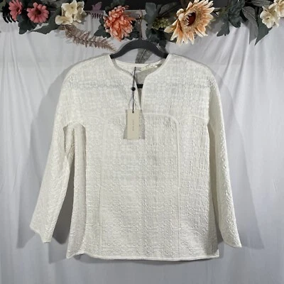 Blusa de pescoço nova com etiquetas $198 Leon Max [pequena] texturizada entalhe em creme #U499 - Imagem 1 de 4