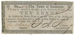 1862 Town of Opelousas, Louisiana 10c Note No.4615 (59641) - Picture 1 of 2
